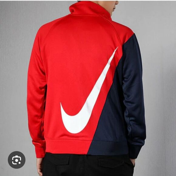 Nike Big Swoosh Zip Up Track Jacket Color Block Red Navy Blue Men's Large - Picture 5 of 12